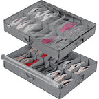 INAYA Under Bed Shoe Storage Organizer 2 Pack, Fits 32 Pairs, Large Underbed Shoe Box Storage Containers, Clear Foldable Shoes Organizer Under the Bed Sturdy Structure with Hard Bottom Support - size: 16+16 Cells (Hard Bottom Support)