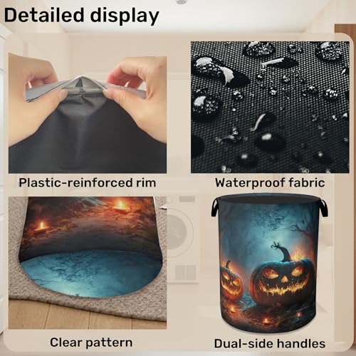 Pumpkin Halloween Laundry Basket - Heavy Duty 60L Dirty Clothes Organizer, Water Resistant Foldable Hamper for Men Women - color: Pumpkin Halloween