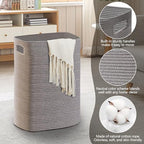 MEGASKET Large Laundry Hamper 16"x13"x22" - Tall Woven Laundry Basket, Cotton Rope Dirty Clothes Hamper, Baby Kids Nursery Wicker Laundry Basket, Bedroom Aesthetic, Soft Laundry Bin, Gray Hamper, 75L - color: Gray