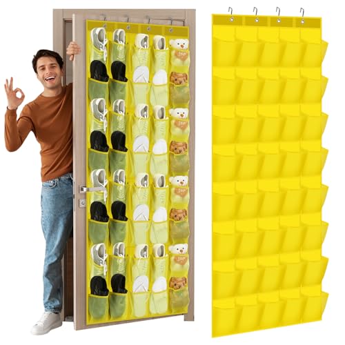Windyun 40 Over the Door Shoe Organizer Large Mesh Pocket Hanging Shoe Rack for Closet Yellow Nonslip Behind Door Storage Holder Back to School Organizer for Dorm Room College Classroom Storage - color: Yellow