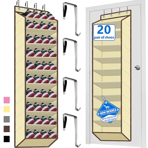 Over The Door Shoe Organizer, 70 Pounds Large Capacity, 20-30-Pair shoe organizer, Heavy Duty-Extra Deep Pockets ,Anti-Scratch Hooks & FSC-Certified Bamboo ,Engineered for Men’s Size 13 shoe,Beige - color: Beige