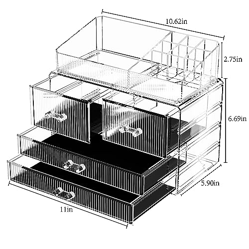ZHIAI Stackable Storage Drawers, Acrylic Bathroom Counter Organizer Clear Makeup Organizers for Vanity, Kitchen Cabinets, Bathroom, Undersink, Home Organization and Storage (1 Top 4 Drawers D) - color: (2 Base, 2 Drawers) with Top