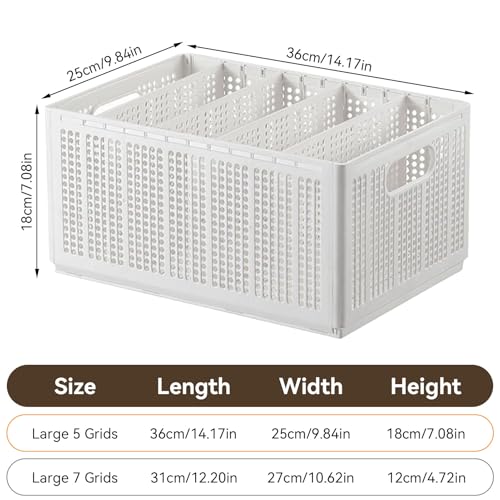 Wardrobe Clothes Organizer, 5 or 7Grids Closet Jean Storage Bins with Handles Drawer Organizer for Clothing Foldable Drawer Dividers with Adjustable for Sweater, Pants (Large 5 Grids: 4 Baffles) - size: Large 5 Grids: 4 Baffles