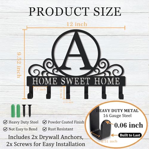 Metal Letter A Key Holder for Wall, Monogram Coat Rack Wall Mount, Key Hooks Perfect for Bathroom, Living Room, Kitchen, Office Ideal Wedding, Anniversary, Housewarming Gift (A) - style: A