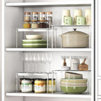 Delamu Clear Kitchen Cabinet Organizer, Set of 2 Acrylic Shelf Organizer for Cupboard Organizers and Storage, Stackable Cabinet Shelf for Plate, Dish, Bowl, Cup & Mug, 11.7" W x 7.7" D x 6.3" H - size: Set of 2