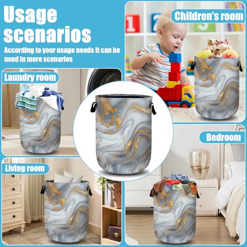 White Gold Marble Laundry Basket, Laundry Hamper Collapsible Oxford Cloth with Handle Clothes Toy Storage Bin for Bathroom Laundry Room Bedroom 15.7 X 20 Inch - color: White Gold Marble