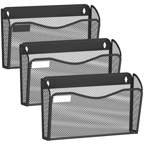 BOHDK Wall File Organizer, Mesh Hanging File Organizer, Home Office Organization and Storage, 3 Single Pockets Document Magazine Rack - size: 3 Pack