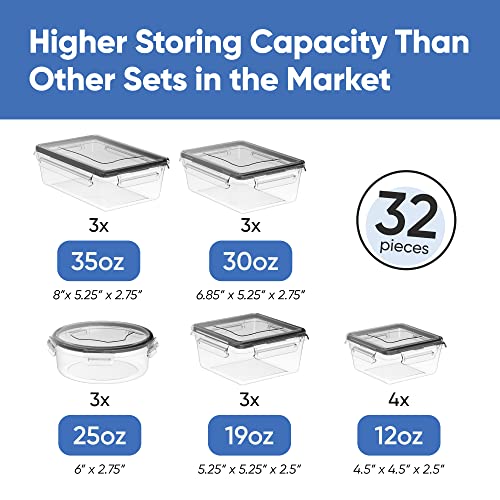 Chef's Path 32 Piece Airtight Food Storage Containers with Easy Snap Lids, 16 Containers and Lids, Stackable Kitchen and Pantry Canisters for Meal Prep and Food Storage - Transparent - color: Pack of 16