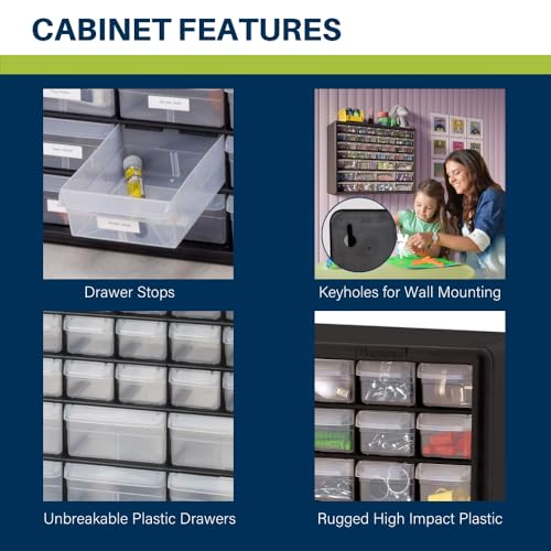Akro-Mils 44-Drawer Plastic Drawer Storage Cabinet for Garage Organization, Bead Organizer, Building Bricks Storage, Teacher Toolbox, Makeup Organizer, 20" W x 6" D x 16" H, 10144 Black (Pack of 2) - color: Black, size: 44 Drawer, style: 2 pack