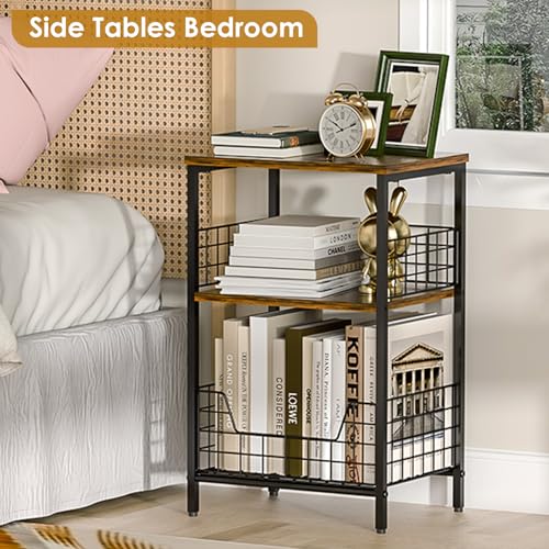 X-cosrack Side Table, Small End Table Record Player Stand with Storage, Vinyl Record Storage Night Stand for Living Room, Bedroom,Office(Patent Pending)(Rustic Brown & Black) - color: Rustic Brown