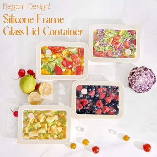 Urban Green Glass Food Container Set with Glass Lid, 4 Pack, Food Storage Containers Set, Airtight, LeakProof, 100% Plastic Free, Meal Prep Containers (White Color) - color: White Sand - 4P