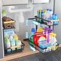 Under Sink Organizer, 2 Pack 2 Tier Under Sink Organizers and Storage, Pull Out Slide Out Under Cabinet Organizer Shelf, Large Metal Sliding Drawers Rack for Kitchen Bathroom.