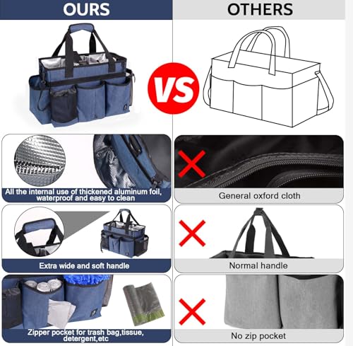Large Wearable Cleaning Caddy Bag with Detachable Divider, Cleaning Organizer with Handles, Cleaning Supply Tote with Adjustable Shoulder Strap&Waist Belt for Cleaners & Housekeeper (Blue) - color: Blue