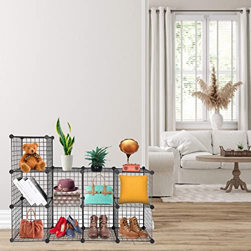 TUMUCUTE Wire Cube Storage Organizer, Metal Storage Shelves Bookshelf, Stackable Modular Closet Organizer for Bedroom Living Room, Office,Storage Shelves (9 Cubes, Iron) - color: Iron, size: 9 Cubes