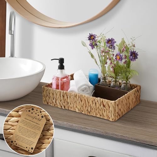 Casafield Set of 2 Bathroom Storage Baskets, Natural - Water Hyacinth, 15.75" W x 11.25" D x 3.25" H, Woven Toilet Tank Topper Bins for Organizing Tissues, Toilet Paper, Toiletries, Shelves - color: Natural - Hyacinth, size: 15.75" x 11.25" x 3.25"