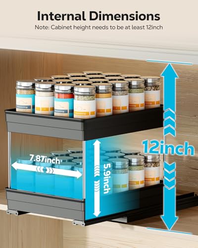 Nieifi Spice Organization for Cabinet-Vertical Spice Rack Pull Out-Spice Rack Organizer for Cabinet-8-1/4 inch Wide-Seasoning Kitchen Organizer-8.26" W x 10.6" D x 8.7" H-1 Pack-2 Tier - color: Black, size: 8-1/4" - 1 Pack