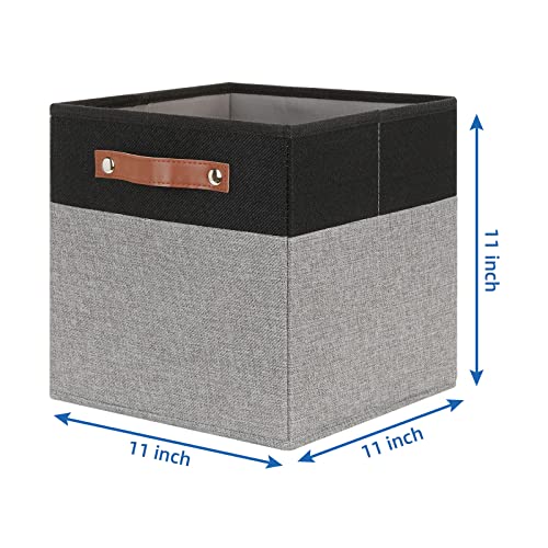 Temary 11 x 11 Cube Storage Bins Fabric Storage Cubes for Shelf, Closet, 4 Pack Cube Basket for Clothes, Storage Cube Bins with Leather Handles(Black&Grey) - color: Black&Grey, size: 11×11×11