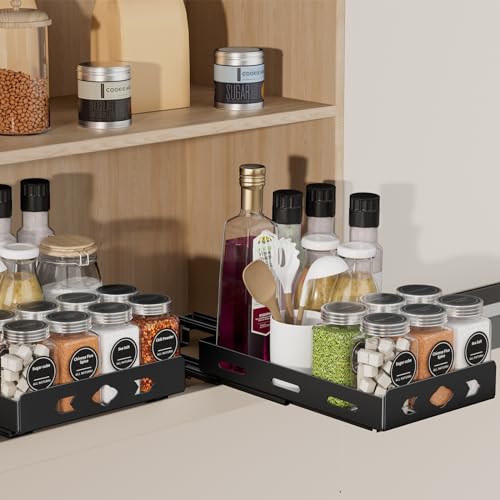 BOIVSHI Pull Out Spice Rack Organizer for Cabinet, Heavy Duty-Slide Out Spice Rack, Vertical Spice Rack for Kitchen Cabinet and Pantry (6.3''Wx10.5''Dx2.8''H, Metal Black) - size: 6.3''Wx10.5''Dx2.8''H,1 Tier