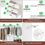 Armocity 5FT Small Closet System with 3 Fabric Drawers, 60 Inches Walk In Closet Organizer System With 3 Adjustable Shelves, Heavy Duty Clothes Rack Built-In Garment Rack, 59" L x 16" W x 71" H, White - color: White