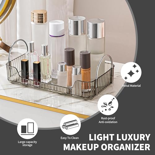 YCIA&DONE Bathroom Organizer Countertop, Makeup Storage, Skincare Cosmetic Tray Shelf, Perfume Holder Rack for Vanity Counter, Large Capacity, Easy to Install, Clean, 1 Tier, Smoky Gray - color: Smoky Gray, size: 11.8" x 6.7" x 4.7"