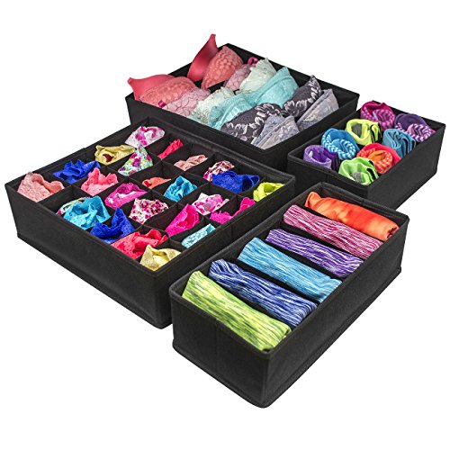 Sorbus® Set of 4 Foldable Drawer Dividers, Storage Boxes, Closet Organizers, Under Bed Organizer (Black) - color: Black