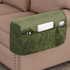 Velvet Quilted Armrest Covers - Water-Resistant Sofa Arm Protectors Set of 2 with Side Pocket Organizer, Non-Slip Furniture Covers for Chairs & Couches (Loden) - color: Loden