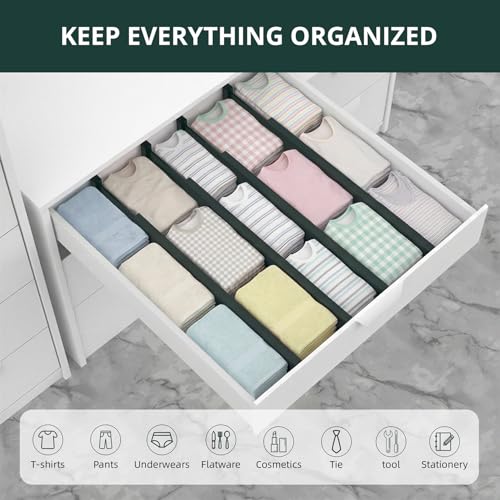 ANTOWIN Expandable Bamboo Drawer Dividers Organizers, Drawer Separators Splitter,17-22 inches Long Adjustable Spring-loaded Organizer for Large Utensil, Clothes, Tools(Dark Green) - color: Dark Green