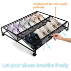 Goaste Under Bed Shoe Storage Organizer with Wheels, Rolling Underbed Storage Containers, Metal Shoe Rack Drawer Space Saving for Bedroom Organization, Shoes, Toys (Black)