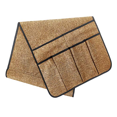 Sofa Armrest Storage Bag, Armchair Side Caddy Hanging Pouch Organizer, 14-Pocket Waterproof Durable Storage Bag, Suitable for Tablets, Phones, Books, Magazine, TV Remote Control (1#Coffee) - color: 1#Coffee