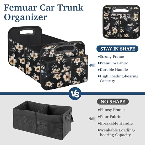 Femuar Car Trunk Organizer, Car Storage Organizer with Large Capacity Waterproof Collapsible Trunk Organizer for Car Suv/Jeep/Sedan (Hibiscus flowers, Standard) - color: Hibiscus flowers, size: Standard