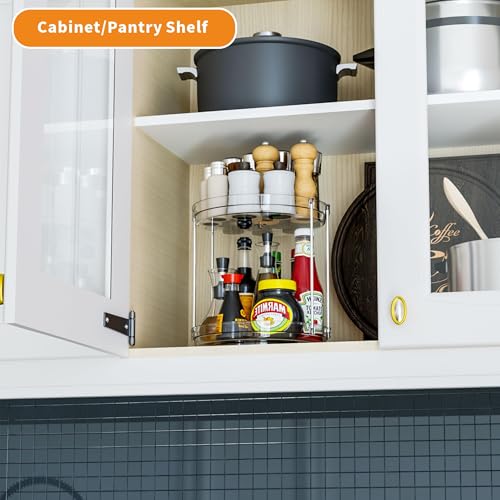 2 Pack 2 Tier Lazy Susan Spice Rack for Cabinet,Countertop and Pantry,9.5"W Small Rotating Turntable Organizer for Condiment,Pill Bottle,Vitamin,Medicine Cabinet Organizers and Kitchen Spice Organizer - size: 9.5"W-2Tier-2 Pack