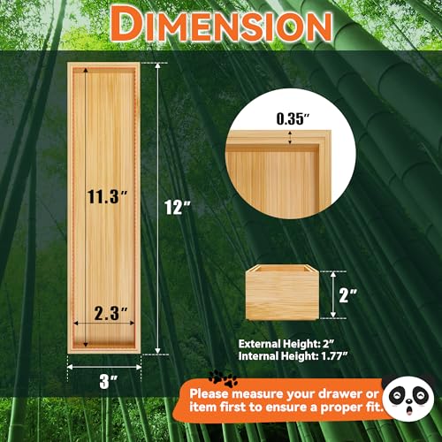 Lixple Bamboo Drawer Organizer, Narrow Stackable Cutlery Tray for Kitchen, 2 Pcs Silverware & Utensil Box, 12" x 3" x 2" (Outer), 11.3" x 2.3" x 1.77" (Inner) - color: Yellow, size: 12 x 3 x 2 Inch