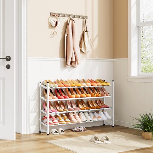 Tajsoon Expandable Shoe Rack for Closet 4 Tier, 29“-41“Adjustable & Stackable Shoe Shelf Storage, Metal Shoe Rack Organizer for Front Door Entrance, Closet, Garage, Entryway, White - color: White, size: 4 Tier