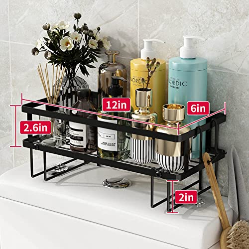 Godboat Bathroom Organizer - Over Toilet Storage, Floating Shelves with 2 Hooks, Wall Mounted Shelf Rack, Behind and Above the Tank, Gifts for Women (Black, 1-Tier) - color: Black, size: 1-Tier