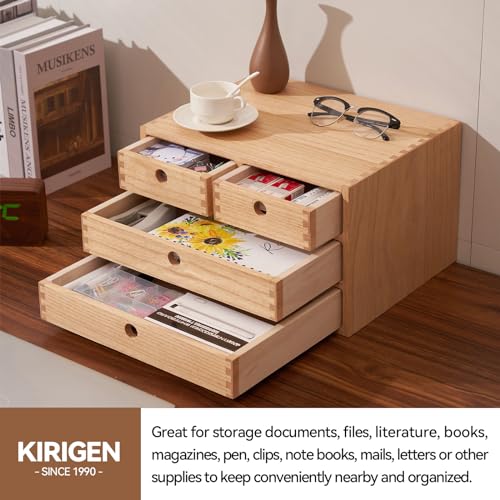 Kirigen Natural Wood Desktop Organizers with Drawers - Home Workspace Office Supplies Wooden Storage Box Shelf Case - Hold Makeup Box (NA, 3-Layer &4 Drawers) - color: Natural, size: 3-layer &4 drawers