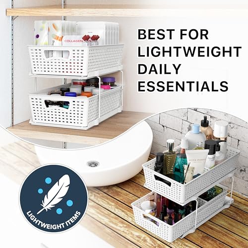 Simple Houseware 2 Tier Bathroom Organizer Tray Pull-Out Sliding Drawer, Under Sink Storage, White - color: White
