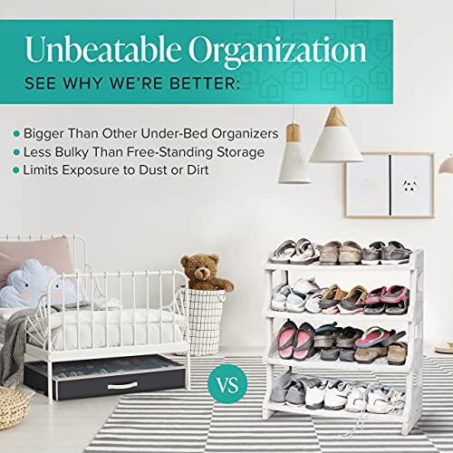 Woffit Under Bed Shoe Storage Organizer – Set of 2 Large Containers, Each Fit 12 Pairs of Shoes – Sturdy Box w/Strong Zipper & Handles – Underbed Organizers for Kids & Adults