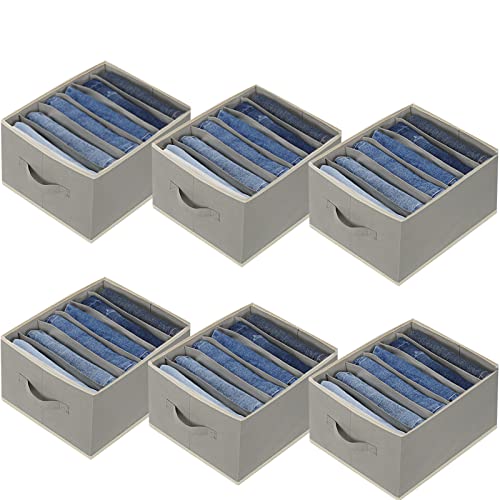 6 Pcs Large Size Wardrobe Clothes Organizers 6 Grids for Pants, Jeans, Sweater, T-shirt, Thin Coat, Dress Stackable Closet Drawer Organizer Storage Bin Container with Sturdy Handles, Grey - color: Grey, size: 6 Pack