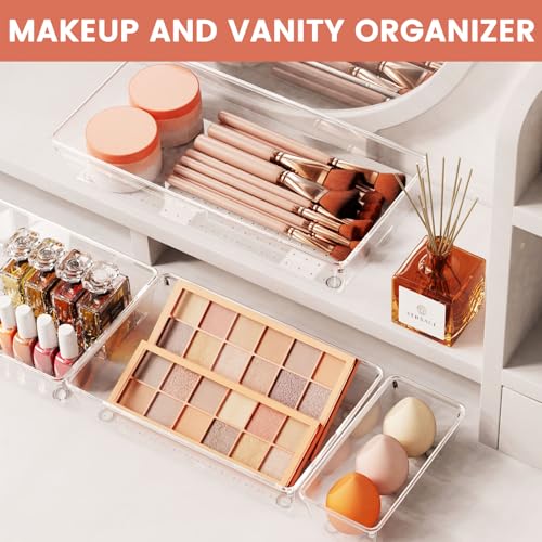 Large Clear Plastic Drawer Organizer 28 Pack - 5 Sizes (XL to small) Acrylic Drawer Organizer Trays for Kitchen Utensils, Gadgets, Bathroom, Vanity and Makeup, Office - Everything Can Be Organized! - size: 28 Pack