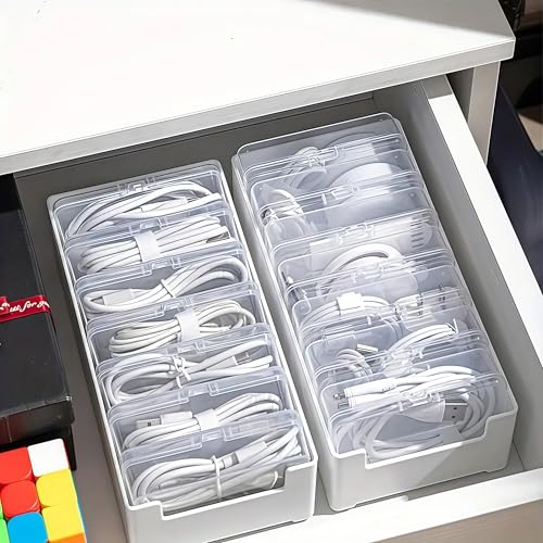 7 Box Cable Organizer Storage Box, Desktop Cable Management with Switch, Power Cord Organizer for Office,Home,Desk Accessories Storage Stationery Supplies and Accessories（Clear - color: 7 BOX