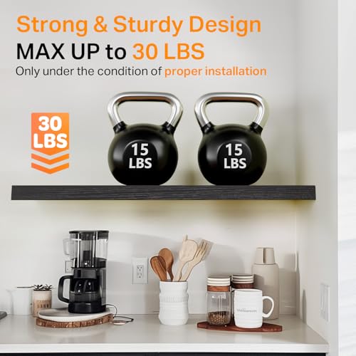 BAYKA Floating Shelves for Wall, Set of 3, 36 Inches Long Wall Mounted Rustic Wood Shelves for Bathroom, Bedroom, Living Room or Kitchen, for Book/Storage/Decor with 30lbs Capacity - Black - color: A. Black - Universal Classic Style, size: 36inches