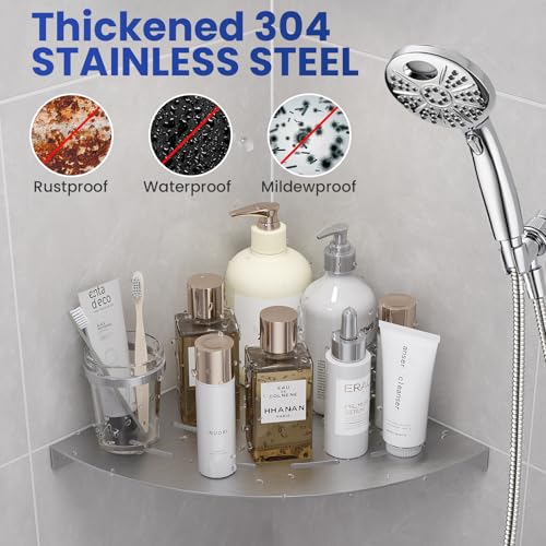 2 Pack Corner Shower Shelves Load Capacity 40 lbs 304 Stainless Steel Shower Corner Shelf Will not Rust 8in Shower Shelf for Inside Shower Brushed Nickel Drilling Installation - color: Brushed Nickel