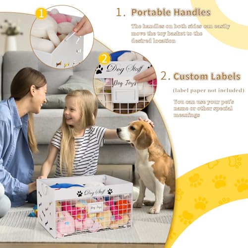 Bfttlity Dog Toy Basket - Large Dog Toy Box with Handles and Label Position Design for Living Room, Metal Dog Toy Bin Storage for Dogs Chew Pets Toys, Blankets, Clothes, Food (White) - color: Large White