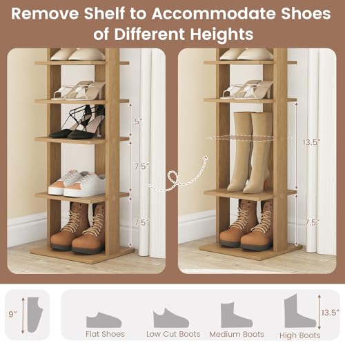 COSTWAY 8-Tier Vertical Shoe Rack, Tall Narrow Shoe Storage Organizer with Removable Shelf for Boots, Anti-Tipping Kit, Space-Saving Shoe Stand with for Small Place, Entryway (Natural) - color: Natural