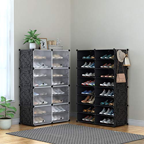 HOMIDEC Shoe Rack, 8 Tier Shoe Storage Cabinet 32 Pair Plastic Shoe Shelves Organizer for Closet Hallway Bedroom Entryway - color: Black, style: 2 by 8