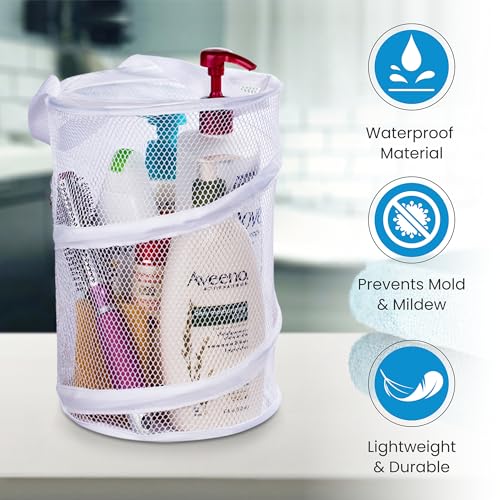 Handy Laundry Portable Shower Caddy – Foldable Mesh Organizer with Handle, Quick Dry, Large Compartments, Drainage Hole, Ideal for Dorm, College, Gym, Travel, Camp – White - color: White, size: Large