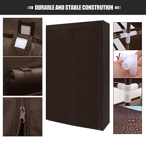 ERONE Shoe Rack Storage Organize, 28 Pairs Portable Double Row with Nonwoven Fabric Cover Shoe Shelf Cabinet for Closet - color: Brown