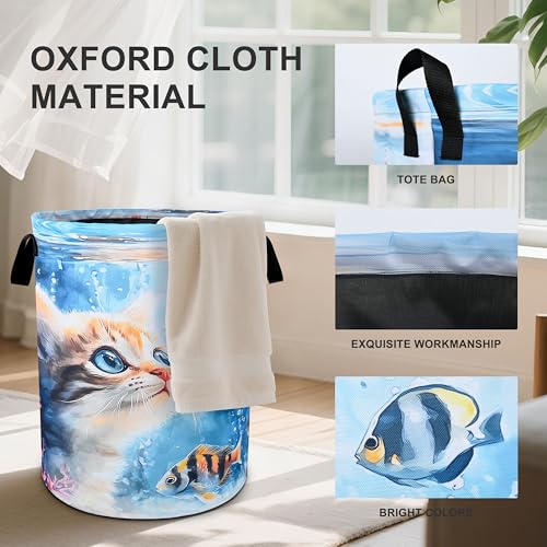Cute Cat Laundry Basket Foldable Oxford Cloth Tote Bag Laundry Hamper Clothes Storage Bucket Organizer For Bathroom/Laundry Storage/Bedroom 19.6x15.7 Inch - color: Cute Cat