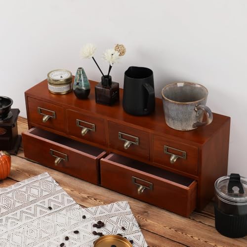 Apothecary Drawers Wooden Storage Box with 6 Drawers Vintage Countertop Wooden Drawers Apothecary Cabinet Library Card Catalog Cabinet （BROWN） - color: BROWN06