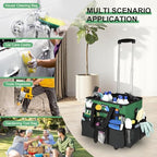 Large Rolling Cleaning Caddy Bag with Wheels, Cleaning Bag with Detachable Trolley, Cleaning Bags on Wheels for Housekeepers, Cleaning Cart Supplies Organizer for Home, Car, Picnic (Green) - color: Green